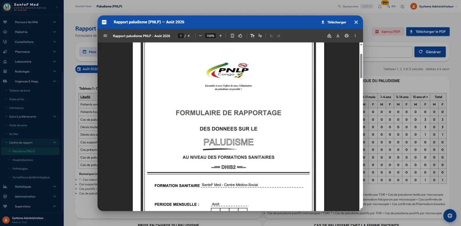 Rapport paludisme PNLP généré automatiquement